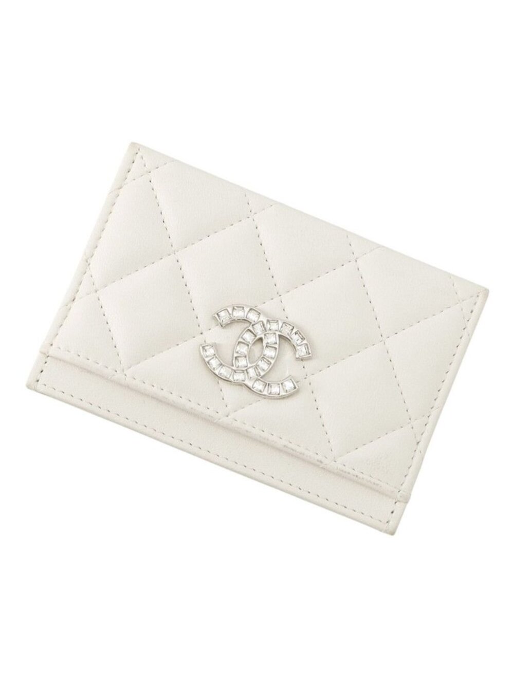 Chanel Card Case Quilted CC Logo Rhinestone Lambskin Set Era Business White
